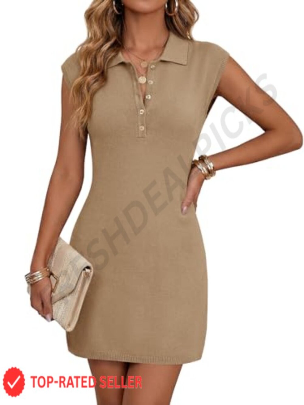 Sleeveless Knit Sweater Dress Button Down V Neck Mini Casual